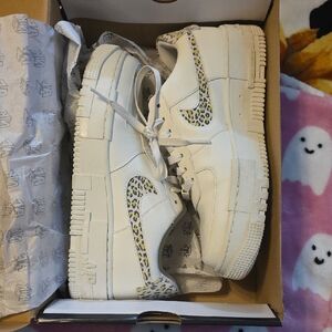 Nike White and Leopard Print Athletic Shoes